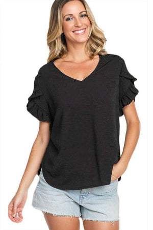 tops ATG Exclusives Mary Ruffled Sleeve Top in Black | A.T.G. Exclusives