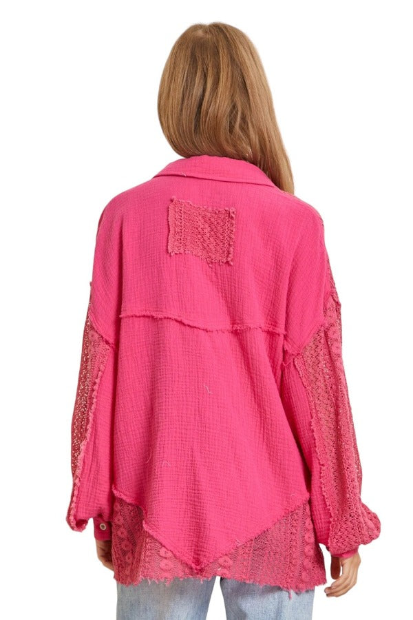 tops Andree By Unit Daphne Lace Shirt in Hot Pink Andree By Unit