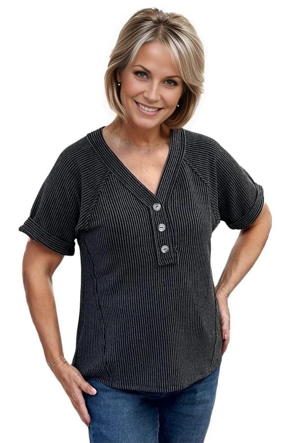 tops Andree By Unit Penny Rib Top in Charcoal Andree By Unit