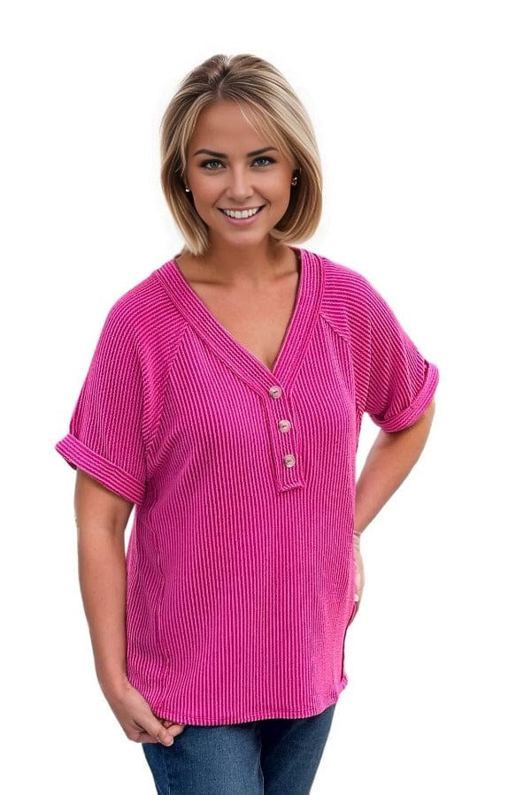 tops Andree By Unit Penny Rib Top in Hot Pink Andree By Unit