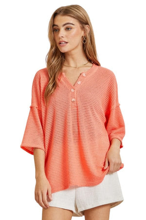 tops Andree By Unit Shelia Waffle Top in Coral Andree By Unit