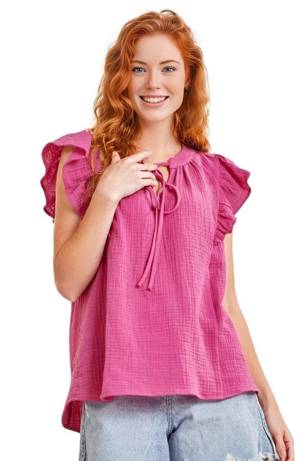 tops Andree By Unit Sherry Gauze Top in Hot Pink Andree By Unit