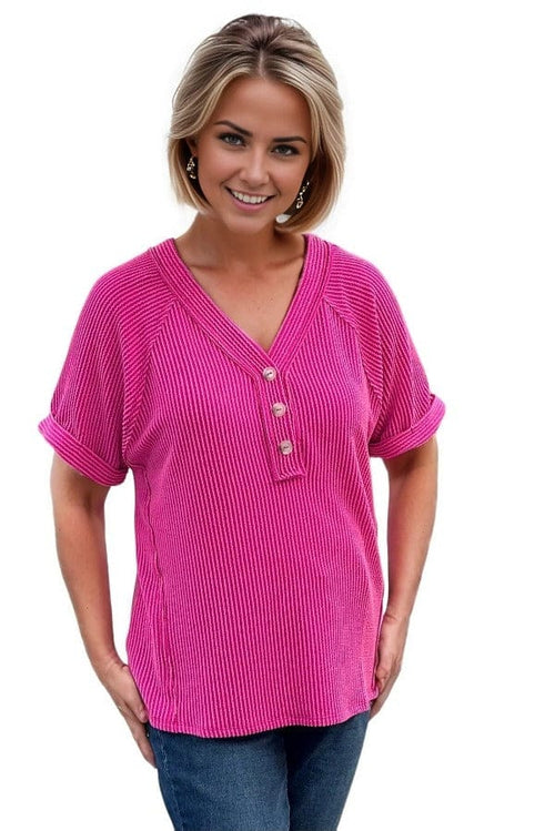 tops Andree By Unit Penny Rib Top in Hot Pink S / Hot Pink Andree By Unit