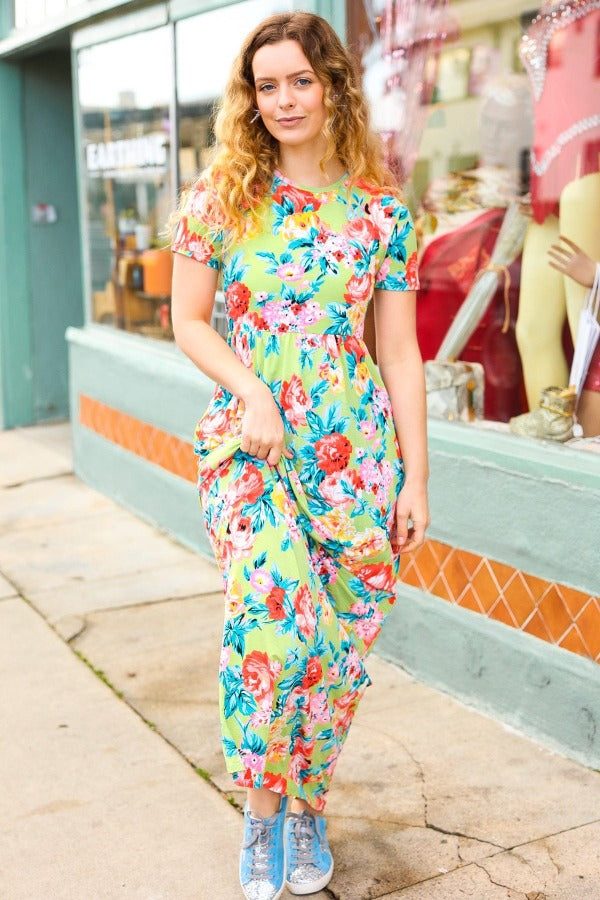 Diva Dreams Lime Floral Print Fit & Flare Maxi Dress Beeson River