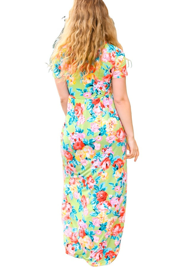 Diva Dreams Lime Floral Print Fit & Flare Maxi Dress Beeson River