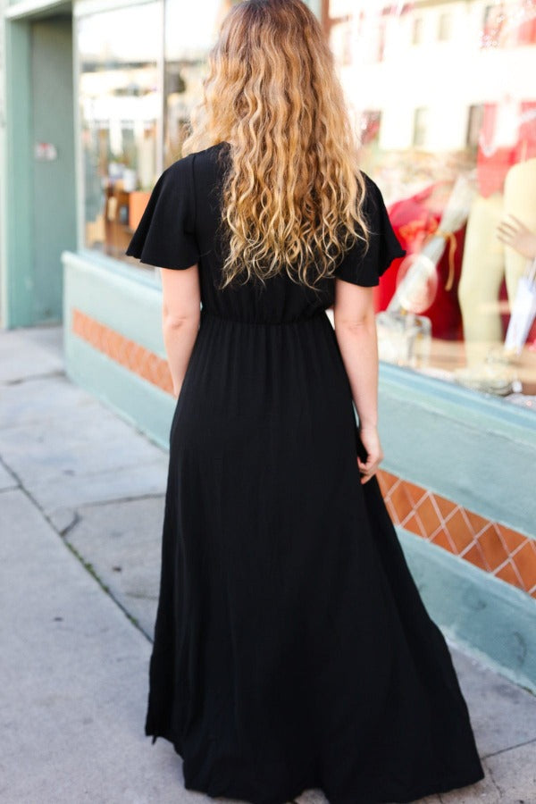 In Your Dreams Black Flutter Sleeve Woven Maxi Dress Beeson River