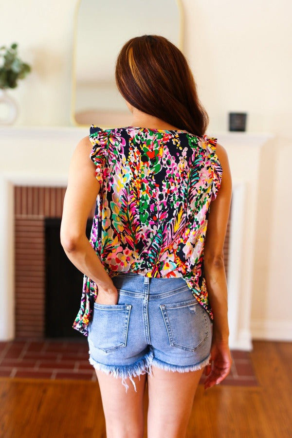 Sunny Days Multicolor Floral Ruffle Sleeveless Top Beeson River