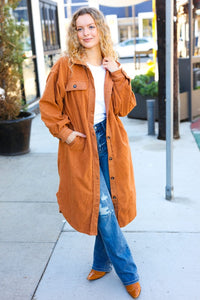 On Your Terms Camel Fleece Button Down Duster Jacket BIBI
