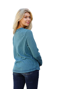 Going My Way Teal Contrast Stitch Henley Top Ces Femme