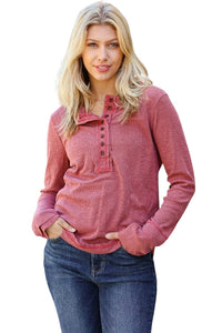 tops Going My Way Rust Contrast Stitch Henley Top Ces Femme