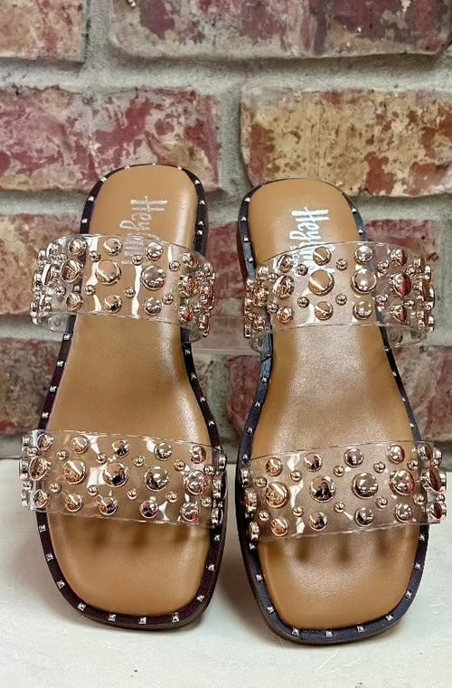 Sandal Copy of Corkys Slip on Sandal Dome in Clear with Pearls Corkys Footwear