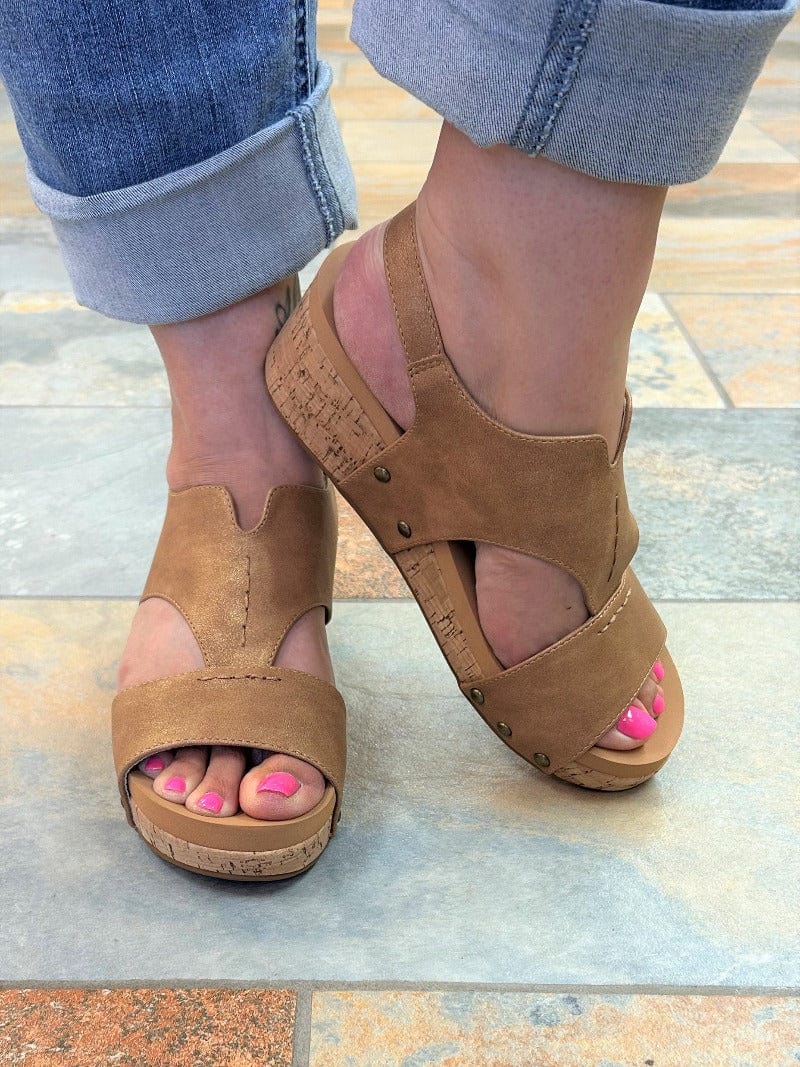 Brown Two Strap Cork Flatbed Sandals · Filly Flair