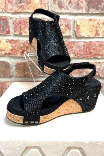 Shoes Corkys Carley Wedge Sandal in Black Crystal 6 / Black Crystal Corkys Footwear