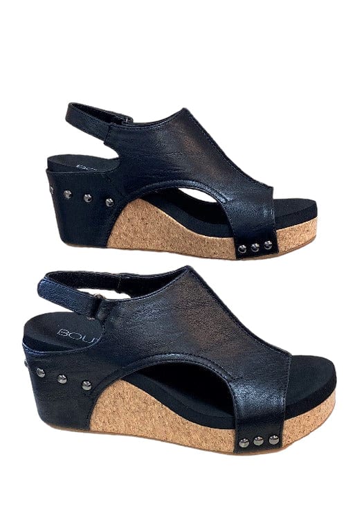 Shoes Corkys Carley Wedge Sandal in Black Smooth-3 6 / Black Smooth Corkys Footwear
