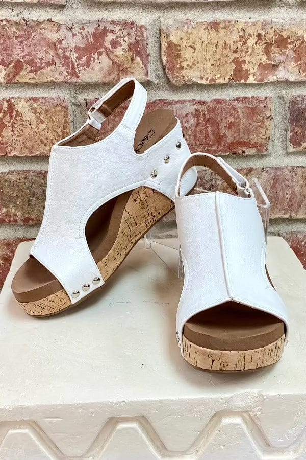 Shoes Corkys Carley Cork Wedge Sandal in White Smooth 6 / White Corkys Footwear
