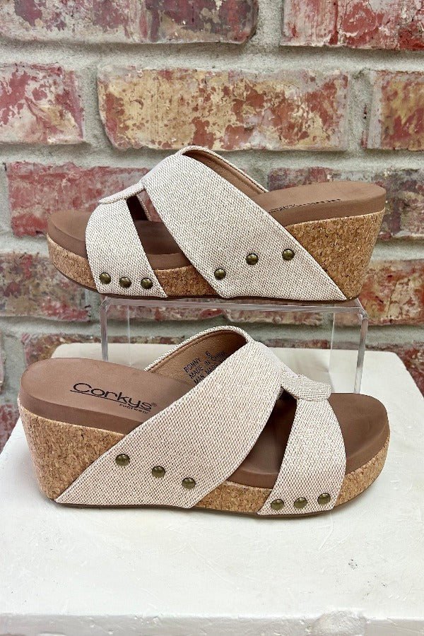 Shoes Corkys Bonny Wedge Sandal in Gold Shimmer Corkys Footwear