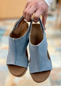 Shoes Corkys Carley Cork Wedge Sandal in Blue Denim Corkys Footwear