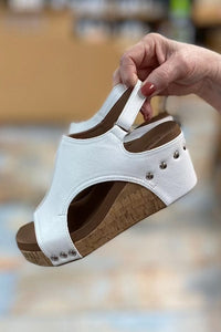 Shoes Corkys Carley Cork Wedge Sandal in White Smooth Corkys Footwear