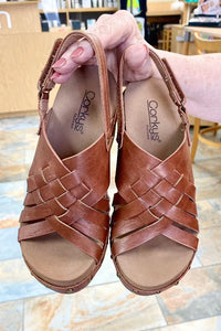 Shoes Corkys Dream Weaver Wedge Sandal in Tobacco Corkys Footwear