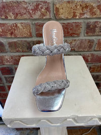 Shoes Corkys French Kiss Dressy Sandal in Silver Sparkle Corkys Footwear
