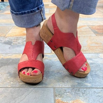 Shoes Corkys Refreshing Wedge Sandal in Red-2 Corkys Footwear