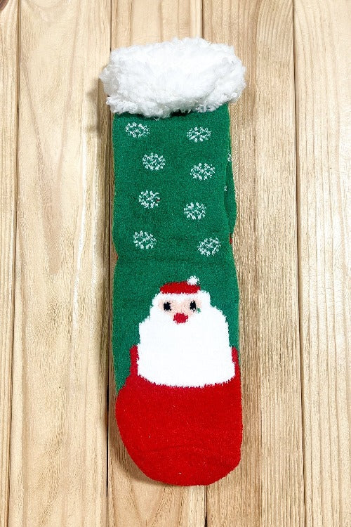 Green Santa Sherpa Traction Bottom Slipper Socks One Size Fits All Fashion & Classical