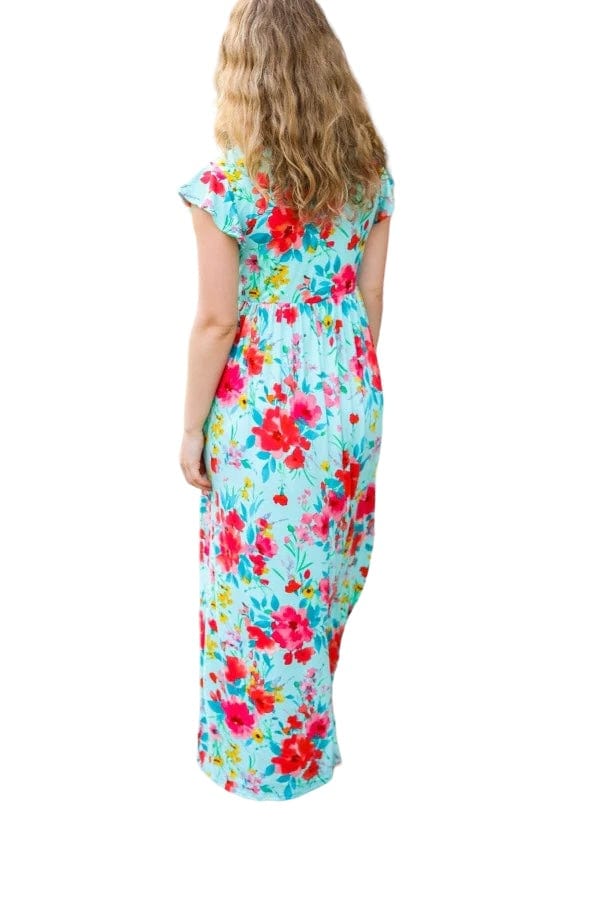 Dress Aqua Floral Fit & Flare Maxi Dress Haptics