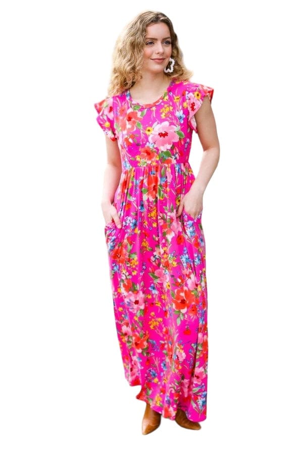 dresses Maxi Dress Floral Fit & Flare in Fuchsia Haptics
