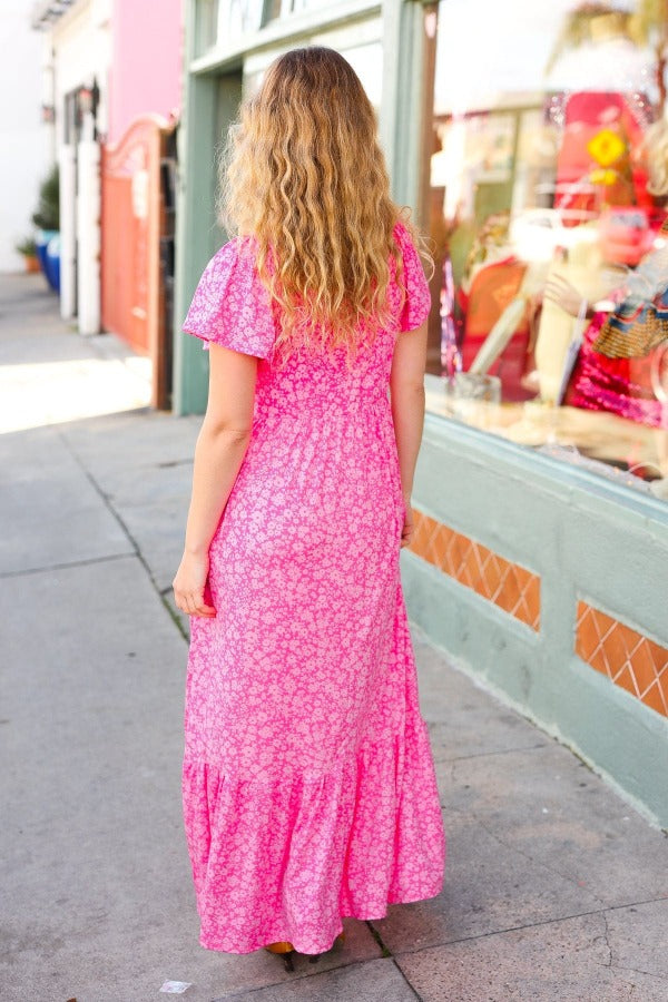 Perfectly You Fuchsia Ditzy Floral Fit & Flare Maxi Dress Haptics
