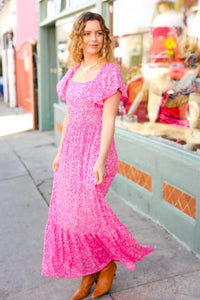 Perfectly You Fuchsia Ditzy Floral Fit & Flare Maxi Dress Haptics