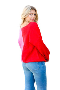 Sweater Red Fuchsia Half & Half V Neck Sweater Haptics