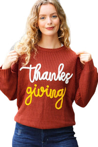 sweaters All I Want Thanksgiving Pop Up Embroidery Chunky Sweater Small / Rust Haptics