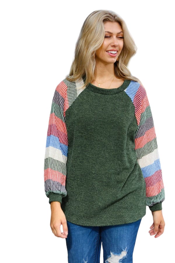 Top Carry On Forest Green Stripe Textured Knit Top Small Haptics