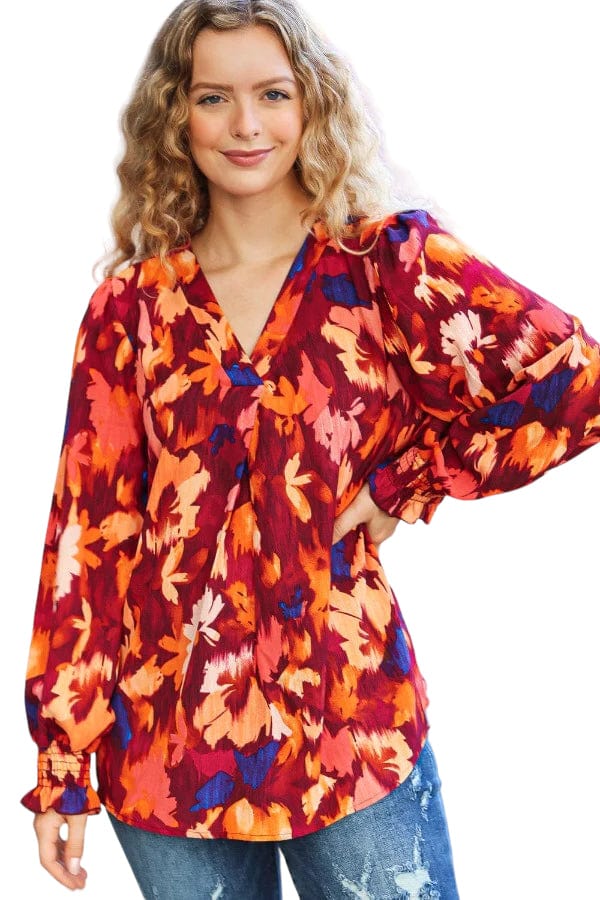Top Face The Day Burgundy Floral Abstract Top Small Haptics