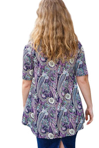 top Tunic Top in Navy Floral Paisley Print Hayzel