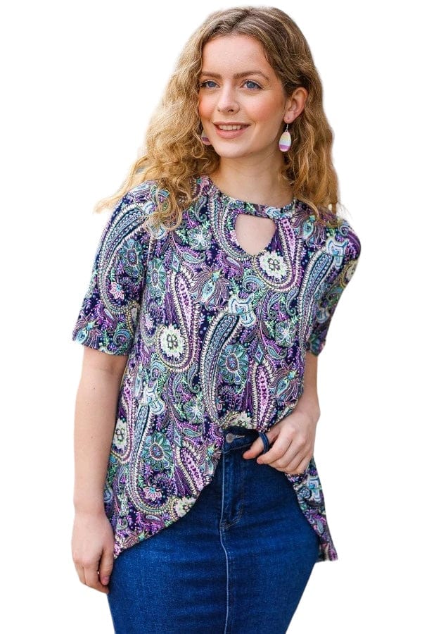 top Tunic Top in Navy Floral Paisley Print Hayzel