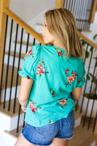 Remember Me Turquoise Floral Embroidery Button Down Top Liv Los Angeles