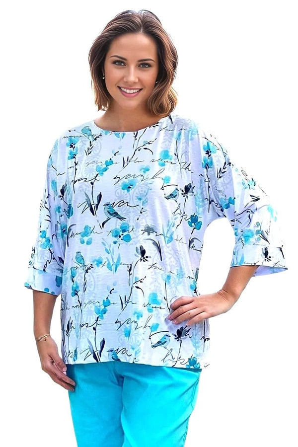 Blouse Multiples Bird Button Detail Top in Aqua Multiples Clothing Co.