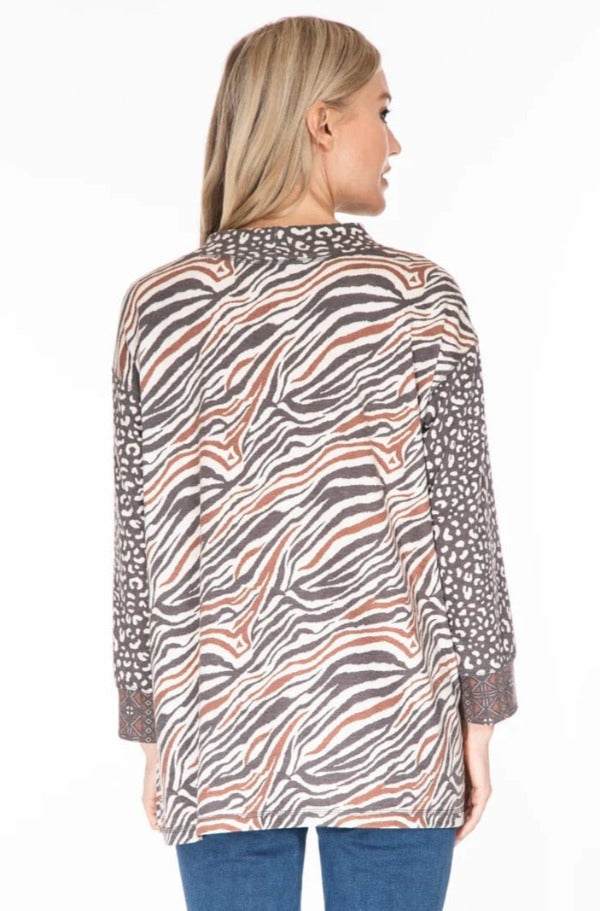 Blouse Multiples Drawstring Neck Animal Print Top Multiples Clothing Co.