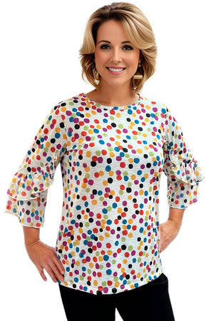 Blouse Multiples Polka Dot Double Ruffled Sleeve Top Small / Dot Multi Multiples Clothing Co.