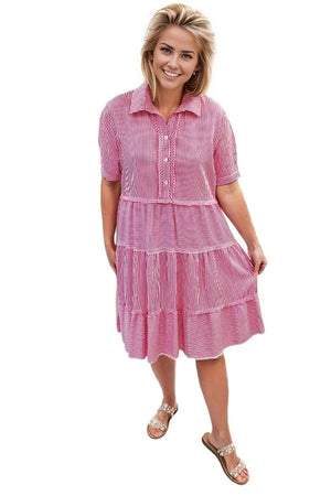 Dress Multiples Tiered Striped Dress In Pink M / Pink Multiples Clothing Co.