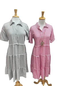 Dress Multiples Tiered Striped Dress In Pink Multiples Clothing Co.