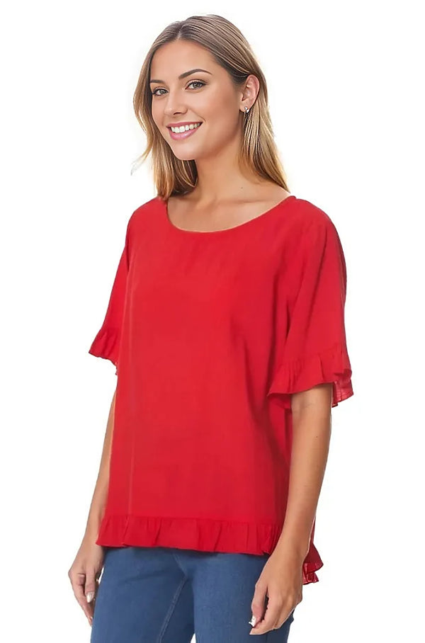 Shirt Multiples Firecracker Red Ruffled Top Multiples Clothing Co.