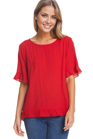 Shirt Multiples Firecracker Red Ruffled Top Multiples Clothing Co.