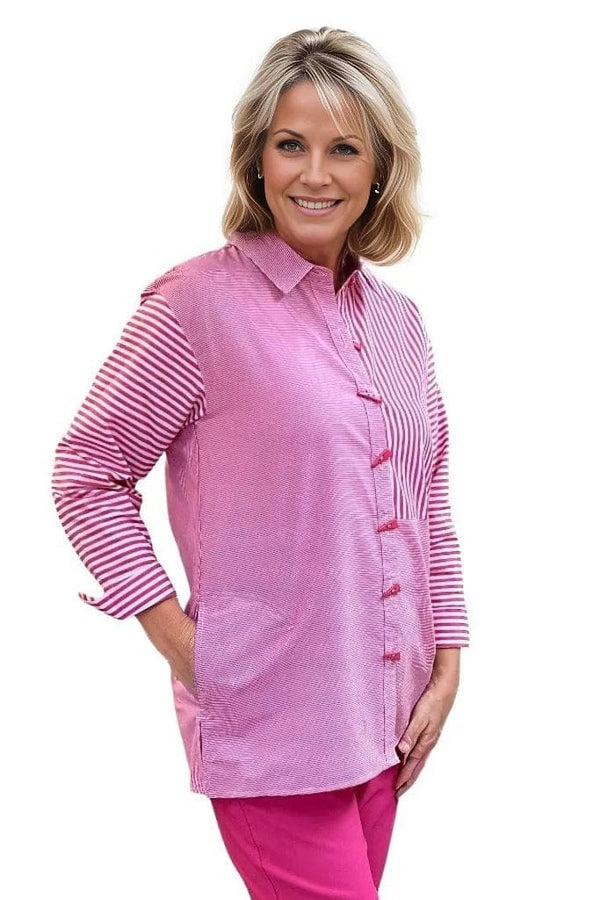 Shirt Multiples Pink Stripe Button Shirt Multiples Clothing Co.