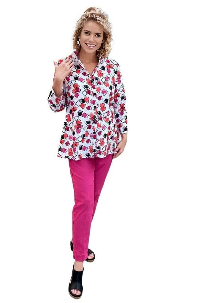 Shirt Multiples Wire Collar Button Shirt In Fuchsia Print Multiples Clothing Co.