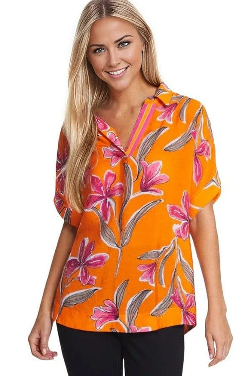 top Multiples Tropical Floral Top In Orange M / Coral Multiples Clothing Co.