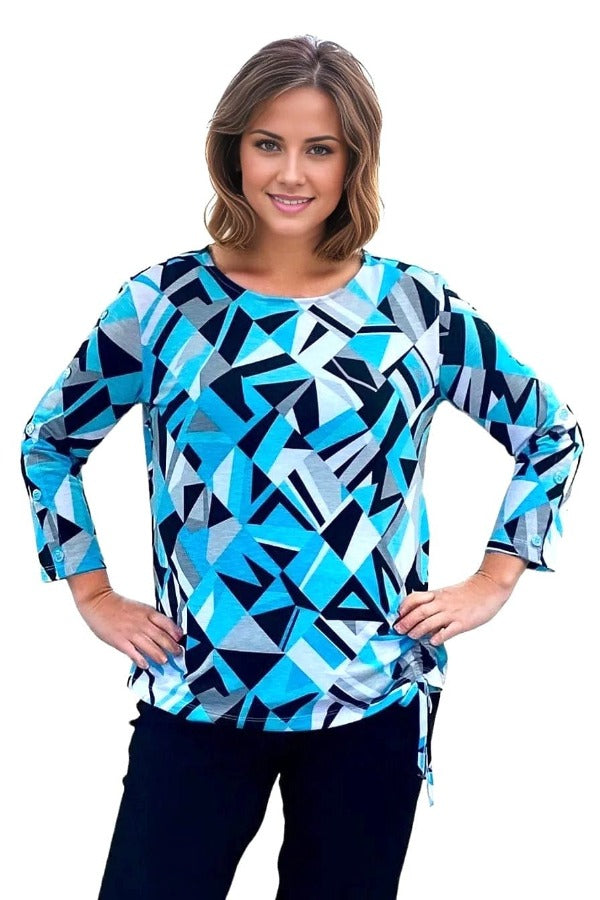top Multiples Artsy Drawstring Top in Aqua Multiples Clothing Co.