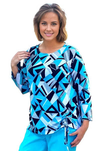 top Multiples Artsy Drawstring Top in Aqua Multiples Clothing Co.