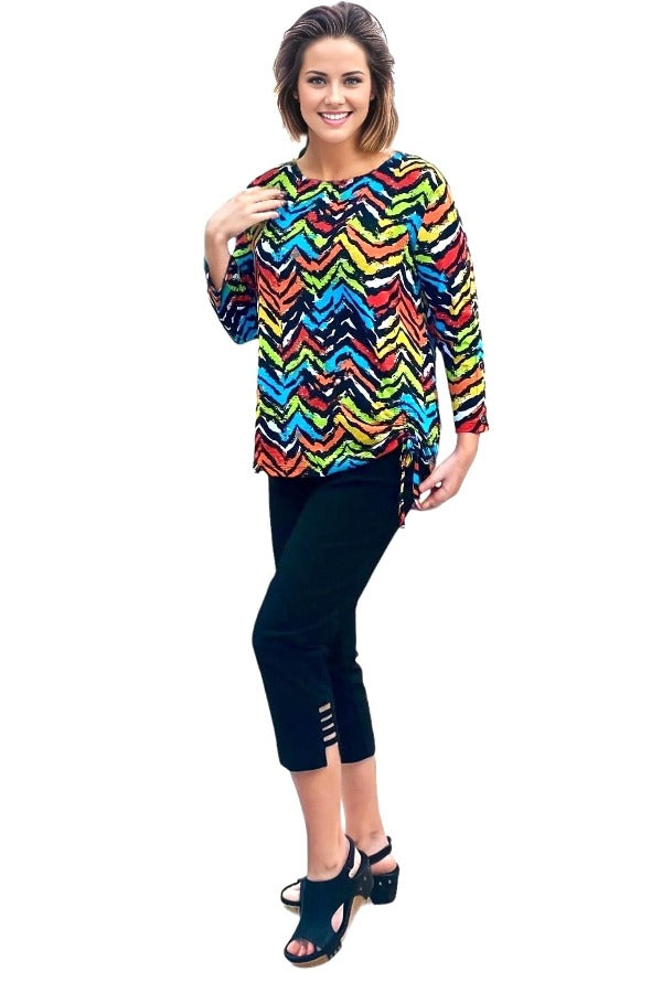 top Multiples Chevron Drawstring Top in Multi Multiples Clothing Co.